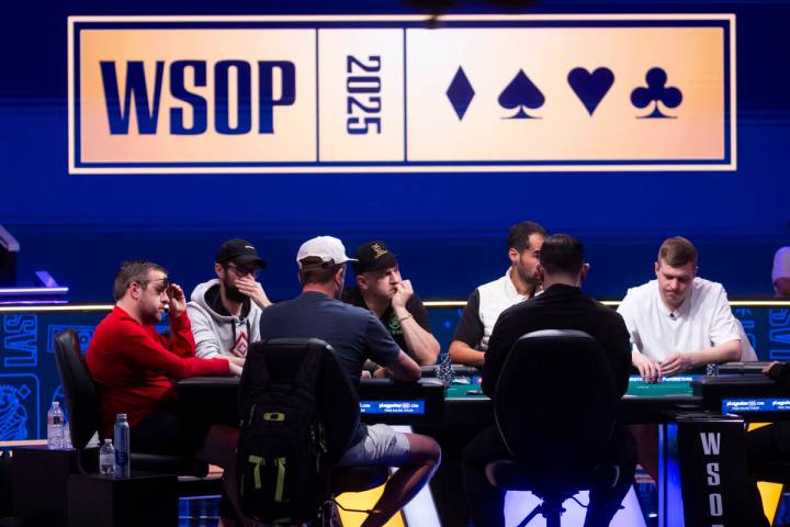 Players, from left, Kenny Hallaert,Sergio Veloso, Braxton Dunaway (facing away), Michael Mizrac ...